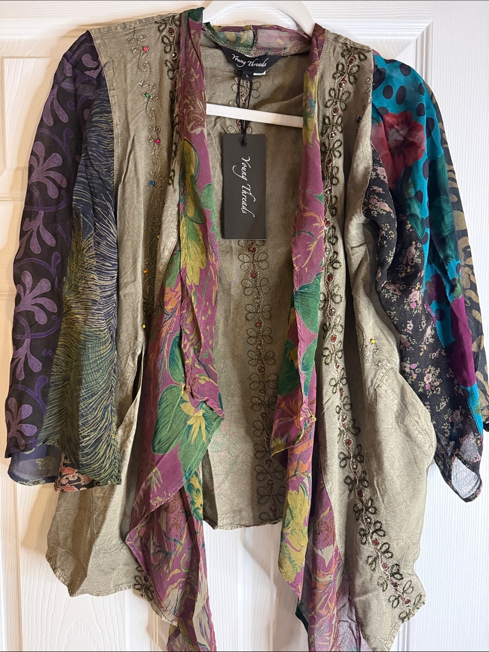 Young Threads nwt L vivid colors open cardi with boho embellishing sku79 wow!